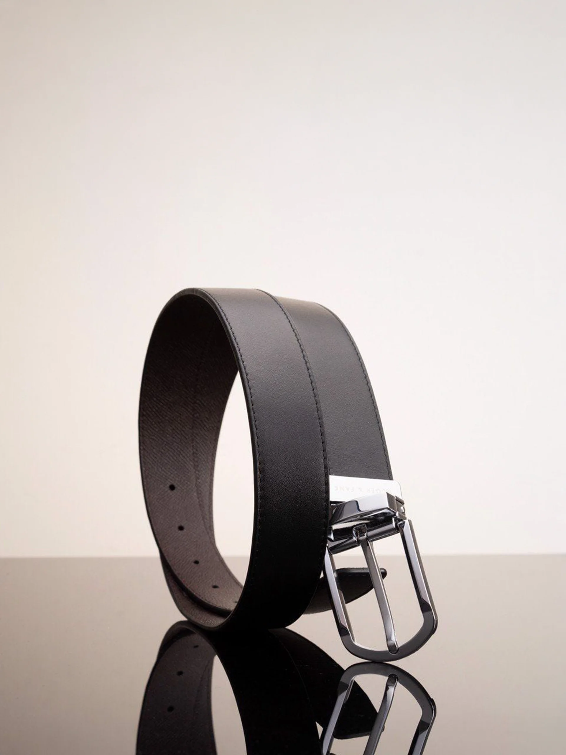 Thắt lưng da xoay 2 mặt đen & bò 3.5cm RB485